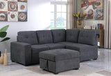 Sadie Dark Gray Woven Fabric Sleeper Sectional Sofa with Storage Ottoman, Storage Arm