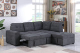 Sadie Dark Gray Woven Fabric Sleeper Sectional Sofa with Storage Ottoman, Storage Arm