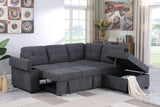 Sadie Dark Gray Woven Fabric Sleeper Sectional Sofa with Storage Ottoman, Storage Arm