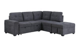 Sadie Dark Gray Woven Fabric Sleeper Sectional Sofa with Storage Ottoman, Storage Arm