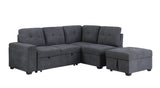 Sadie Dark Gray Woven Fabric Sleeper Sectional Sofa with Storage Ottoman, Storage Arm