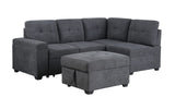 Sadie Dark Gray Woven Fabric Sleeper Sectional Sofa with Storage Ottoman, Storage Arm