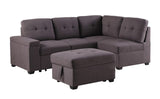 Katie Brown Linen Sleeper Sectional Sofa with Storage Ottoman, Storage Arm