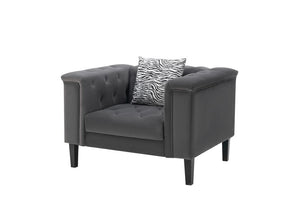 Mary Dark Gray Velvet Tufted Chair With 1 Accent Pillow