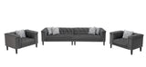 Mary Dark Gray Velvet Tufted Sofa 2 Chairs Living Room Set With 6 Accent Pillows