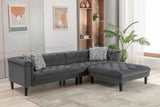 Mary Dark Gray Velvet Tufted Sofa Ottoman Living Room Set With 4 Accent Pillows