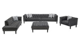 Mary Dark Gray Velvet Tufted Sofa Chaise Chair Ottoman Living Room Set With 6 Accent Pillows