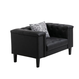 Sarah Black Vegan Leather Tufted Chair With 1 Accent Pillow