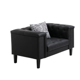 Sarah Black Vegan Leather Tufted Sofa Chaise Chair Ottoman Living Room Set With 6 Accent Pillows