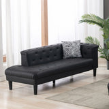 Sarah Black Vegan Leather Tufted Sofa Chaise Chair Ottoman Living Room Set With 6 Accent Pillows