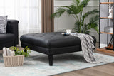 Sarah Black Vegan Leather Tufted Sofa Chaise Chair Ottoman Living Room Set With 6 Accent Pillows