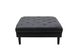 Sarah Black Vegan Leather Tufted Sofa Chaise Chair Ottoman Living Room Set With 6 Accent Pillows