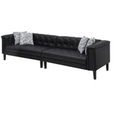 Sarah Black Vegan Leather Tufted Sofa Chaise Chair Ottoman Living Room Set With 6 Accent Pillows