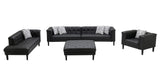 Sarah Black Vegan Leather Tufted Sofa Chaise Chair Ottoman Living Room Set With 6 Accent Pillows