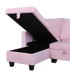 Nova Pink Velvet Reversible Sleeper Sectional Sofa with Storage Chaise