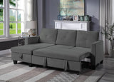 Nova Dark Gray Velvet Reversible Sleeper Sectional Sofa with Storage Chaise