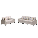 Nolan Beige Linen Fabric Sofa and Loveseat Living Room Set with Pillows and Interchangeable Legs