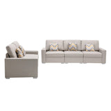 Nolan Beige Linen Fabric Sofa and Loveseat Living Room Set with Pillows and Interchangeable Legs