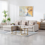 Nolan Beige Linen Fabric 3Pc Reversible Sectional Sofa Chaise with Pillows and Interchangeable Legs