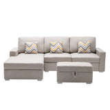 Nolan Beige Linen Fabric 4Pc Reversible Sofa Chaise with Interchangeable Legs, Storage Ottoman, and Pillows