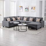 Nolan Gray Linen Fabric 6Pc Reversible Chaise Sectional Sofa with Pillows and Interchangeable Legs