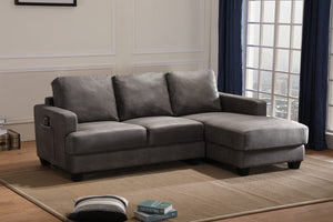 Caleb Gray Fabric Sectional Sofa Chaise with USB Charger and Tablet Pocket