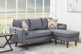 Mia Gray Sectional Sofa Chaise with USB Charger & Pillows