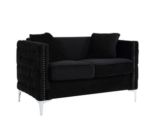 Bayberry Black Velvet Loveseat with 2 Pillows