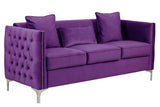 Bayberry Purple Velvet Sofa with 3 Pillows