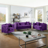 Bayberry Purple Velvet Sofa with 3 Pillows