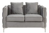 Bayberry Gray Velvet Loveseat with 2 Pillows