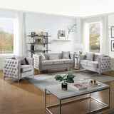 Bayberry Gray Velvet Loveseat with 2 Pillows