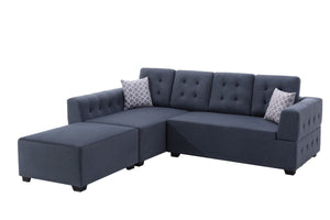 Ordell Dark Gray Linen Fabric Sectional Sofa with Left Facing Chaise Ottoman and Pillows