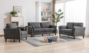 Damian Gray Woven Fabric Sofa Loveseat Chair Living Room Set