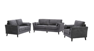 Damian Gray Woven Fabric Sofa Loveseat Chair Living Room Set