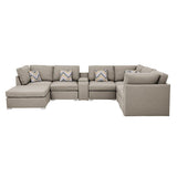 Amira Beige Fabric Reversible Modular Sectional Sofa with USB Console and Ottoman