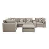 Amira Beige Fabric Reversible Modular Sectional Sofa with USB Console and Ottoman