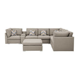 Lucy Beige Fabric Reversible Modular Sectional Sofa with USB Console and Ottoman