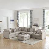 Lucy Beige Fabric Reversible Modular Sectional Sofa with USB Console and Ottoman