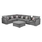 Amira Gray Fabric Reversible Modular Sectional Sofa with USB Console and Ottoman