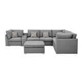 Amira Gray Fabric Reversible Modular Sectional Sofa with USB Console and Ottoman