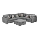 Amira Gray Fabric Reversible Modular Sectional Sofa with Ottoman and Pillows