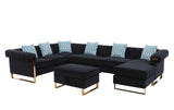 Maddie Black Velvet 7-Seater Sectional Sofa with Reversible Chaise and Storage Ottoman