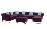 Maddie Purple Velvet 7-Seater Sectional Sofa with Reversible Chaise and Storage Ottoman