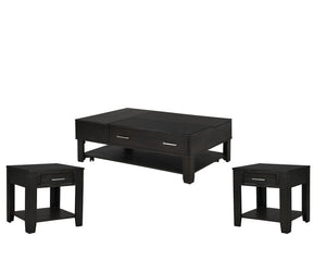 Bruno 3 Piece Ash Gray Wooden Lift Top Coffee and End Table Set with Tempered Glass Top and Drawer