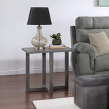 Moseberg Distressed Gray Coffee Table with Storage Stools and End Table Set