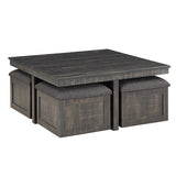 Moseberg Gray Oak Coffee Table with Storage Stools