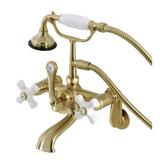 Aqua Vintage Three-Handle 2-Hole Tub Wall Mount Clawfoot Tub Faucet with Hand Shower