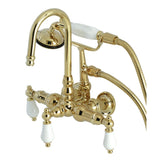 Vintage Three-Handle 2-Hole Tub Wall Mount Clawfoot Tub Faucet with Hand Shower