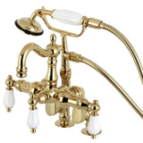 Vintage Three-Handle 2-Hole Deck Mount Clawfoot Tub Faucet with Hand Shower